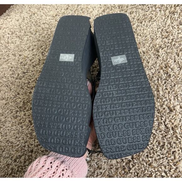 GUESS Platform Flip Flop Wedge Sandals 9M Black Logo Rhinestone Thong Women - Picture 3 of 7